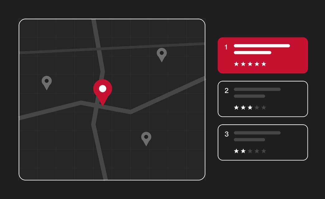 A map with your firm’s pin highlighted, next to the top local listing