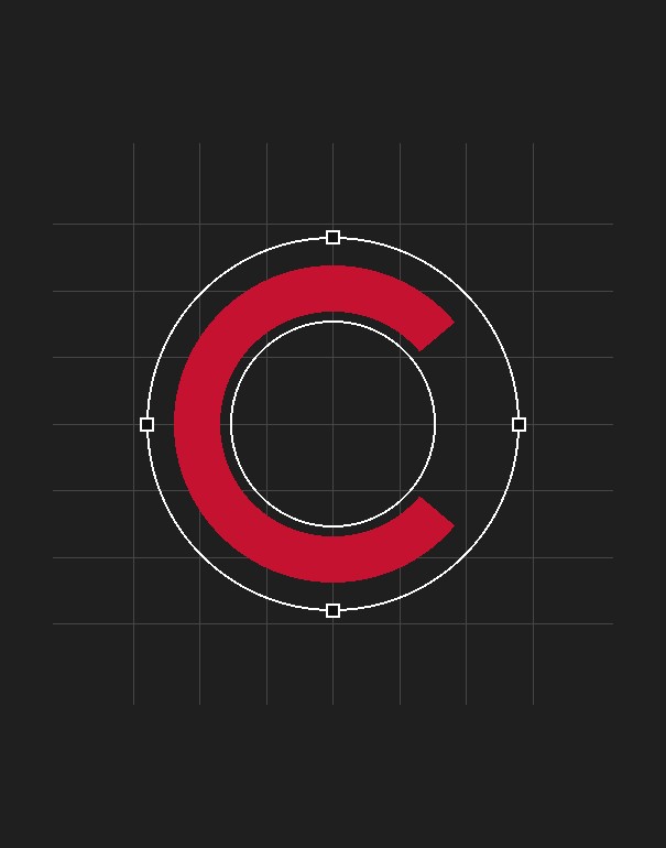 A logo mark drawn on a construction grid